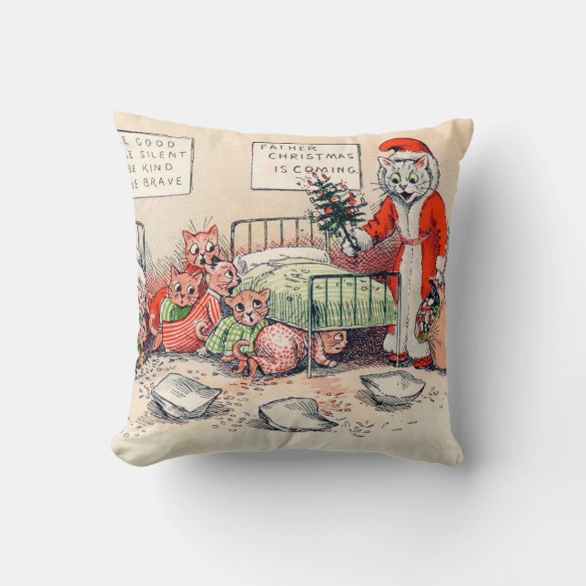 Kittens and Santa Cat, Louis Wain Cushion (Front)