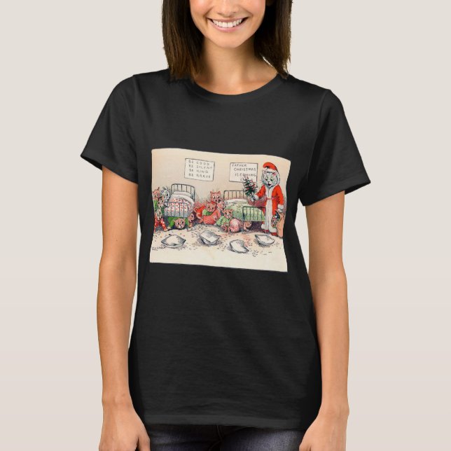 Kittens and Santa Cat, Louis Wain T-Shirt (Front)