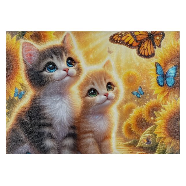Kittens and Sunflowers Cutting Board (Front)