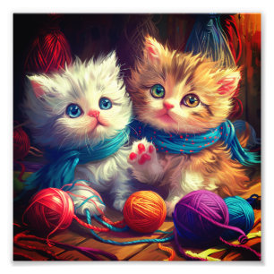 Kittens And Yarn Art Photo Print