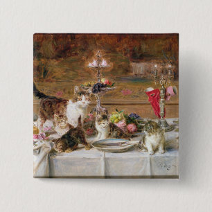 Kittens at a banquet, 19th century 15 cm square badge