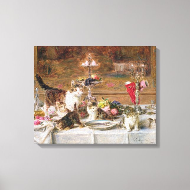 Kittens at a banquet, 19th century canvas print (Front)