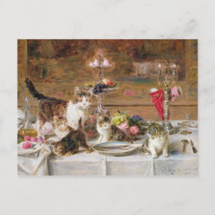 Kittens at a banquet, 19th century postcard