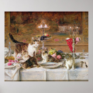 Kittens at a banquet, 19th century poster