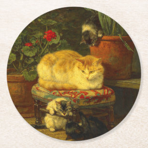 Kittens at Play Round Paper Coaster
