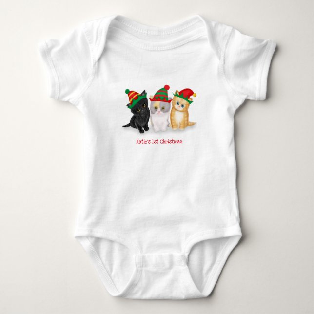 Kittens baby's 1st Christmas personalised bodysuit (Front)