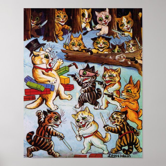 Kitten's Bandits, Louis Wain Poster (Front)