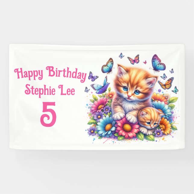 Kittens, Butterflies and Flowers Banner (Horizontal)