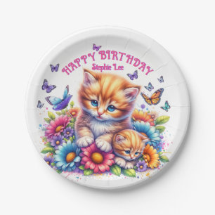 Kittens, Butterflies and Flowers Paper Plate