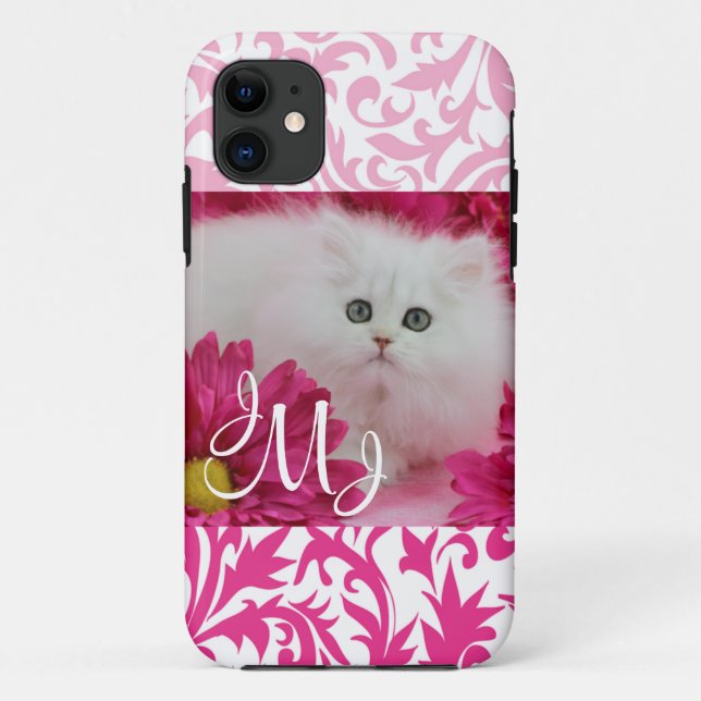 Kittens, Cats, Pink, Flowers, Monogram Case-Mate iPhone Case (Back)