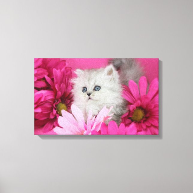 Kittens, Cats, Pink, Polka Dots Canvas Print (Front)