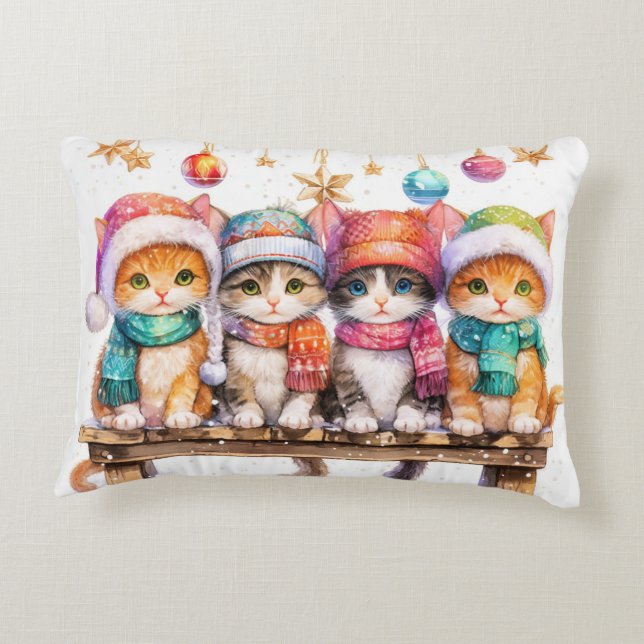 Kittens Celebrating Christmas, cuddly and cute, Decorative Cushion (Back)