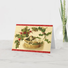 Kittens Cosy at Christmastime Restored Vintage Holiday Card