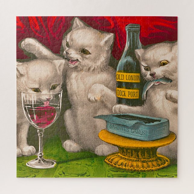 Kittens drinking and eating sardine fish jigsaw puzzle (Vertical)