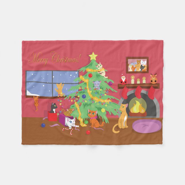 Kittens' First Christmas Fleece Blanket (Front (Horizontal))