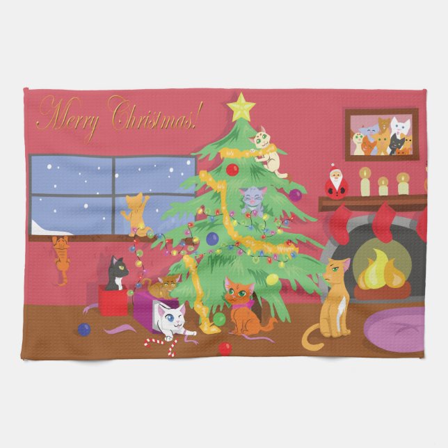 Kittens' First Christmas Tea Towel (Horizontal)