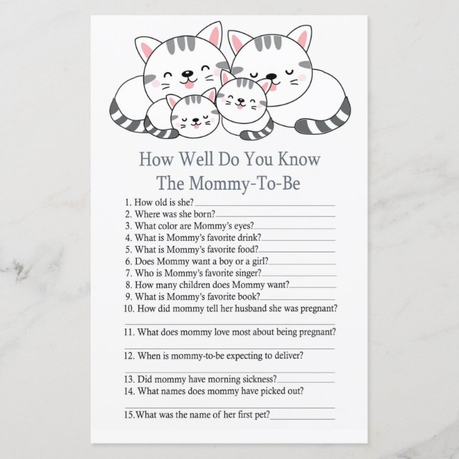 Kittens  How well do you know baby shower game (Front)