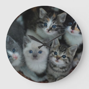 Kittens In A Basket Large Clock