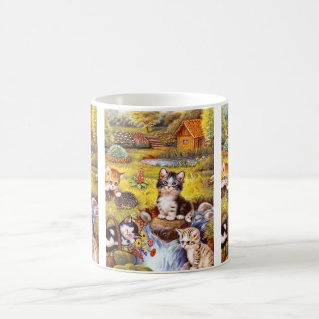 Kittens in a garden art coffee mug (Center)