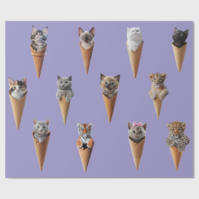 Kittens in Cones Wrapping Paper (Flat)