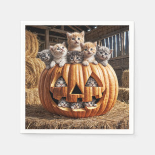 Kittens In Halloween Pumpkin Napkin