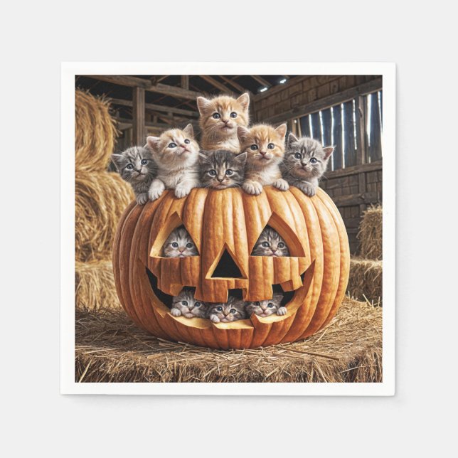 Kittens In Halloween Pumpkin Napkin (Front)