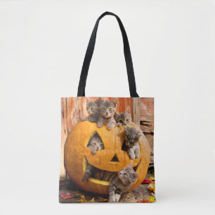 Kittens in Jack-o-Lantern Tote Bag