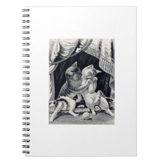 Kittens in love vintage drawing in black and white notebook