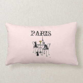 Kittens in Paris Pink Lumbar Pillow