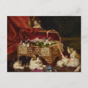 Kittens in Sewing Basket   Jules Leroy Postcard