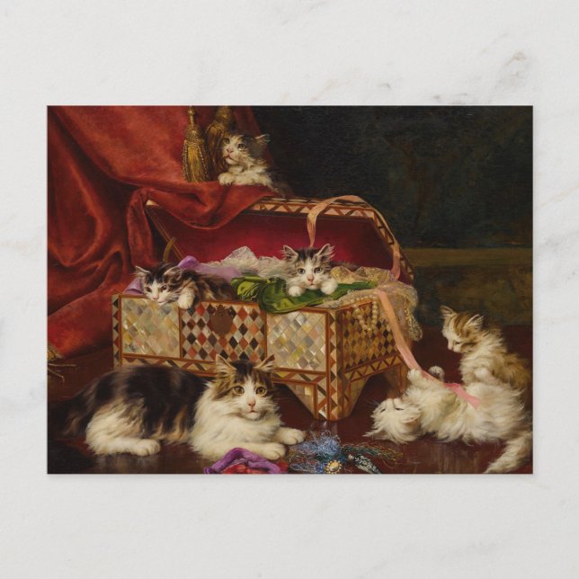 Kittens in Sewing Basket | Jules Leroy Postcard (Front)