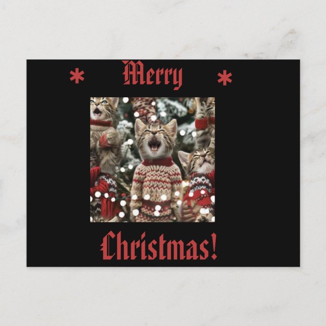 Kittens In Sweaters Singing O' Christmas Tree 3 Holiday Postcard (Front)