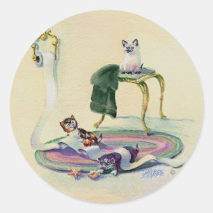 KITTENS in the BATHROOM by SHARON SHARPE Classic Round Sticker