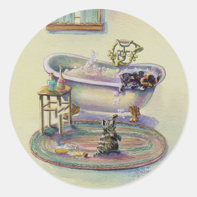 KITTENS in the TUB by SHARON SHARPE Classic Round Sticker (Front)