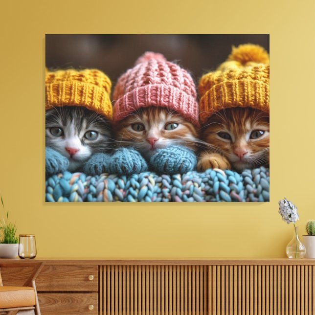 kittens in wooly hats canvas print (Insitu(LivingRoom))