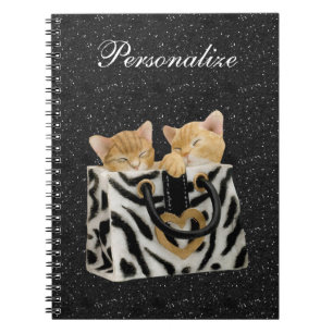 Kittens in Zebra Handbag Black Glitter Notebook