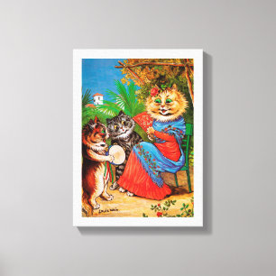 Kittens & Lady, Louis Wain Canvas Print