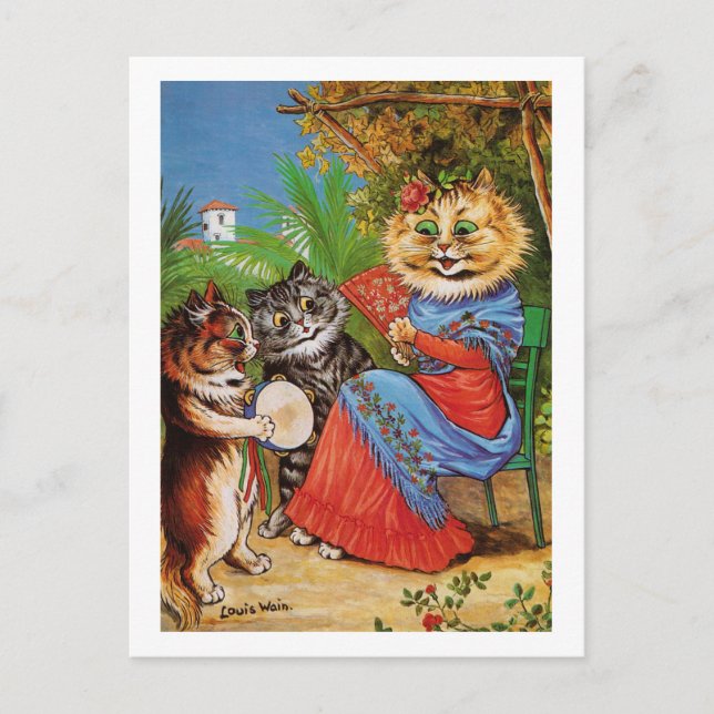 Kittens & Lady, Louis Wain Postcard (Front)