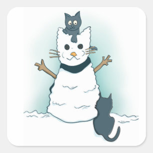 Kittens Making a Christmas Snow Cat Winter Square Sticker