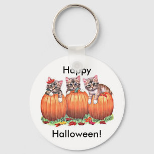 Kittens on Pumpkins for Halloween Key Ring