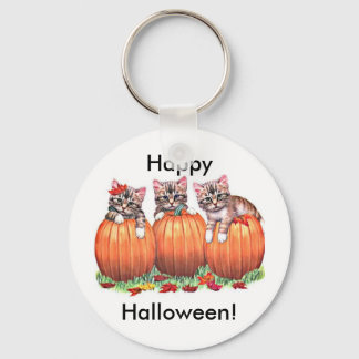 Kittens on Pumpkins for Halloween Key Ring