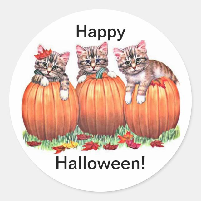 Kittens on Pumpkins for Halloween Stickers (Front)