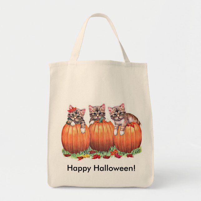 Kittens on Pumpkins for Halloween Tote Bag (Front)