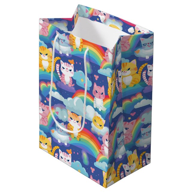Kittens on Rainbows Little Girl's Birthday Medium Gift Bag (Front Angled)