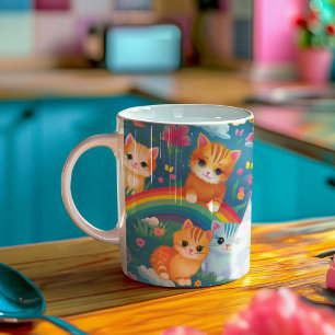 Kittens on Rainbows Sweet Cats in Flower Garden Coffee Mug