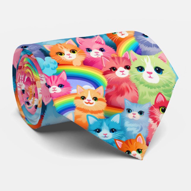 Kittens on Rainbows Sweet Funny Cat Dad Tie (Rolled)