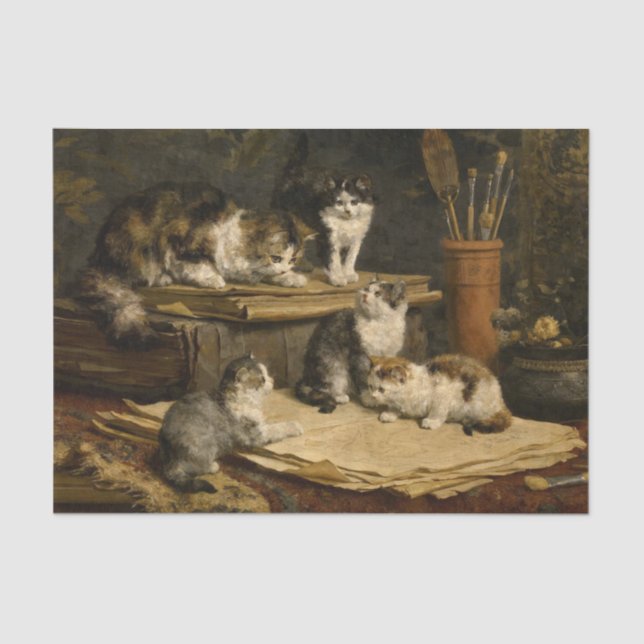 Kittens Painting by Carl Reichert Tissue Paper (Front)