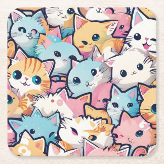 Kittens pattern square paper coaster