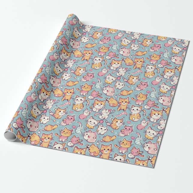 Kittens pattern wrapping paper (Unrolled)