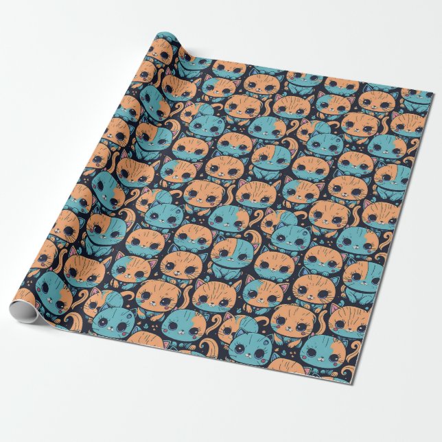 Kittens pattern wrapping paper (Unrolled)